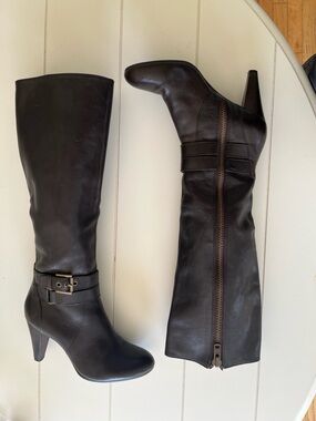 Coach Addie Knee High Dark Brown Heeled Leather Boots - Size 7